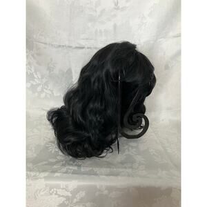 Long Black Wavy Synthetic Wig With Bangs 16 Inch